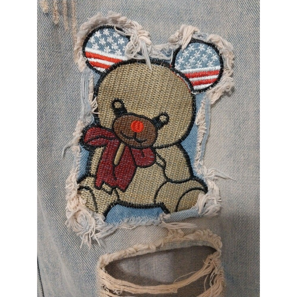 Ripped Streetwear Y2K Patchwork Teddy Bear Jeans Straight High Rise Men's 40/31 - Picture 2 of 5